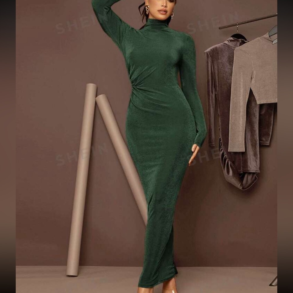 High Neck Ruched Bodycon Dress